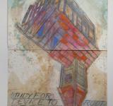 DENNIS OPPENHEIM STUDY FOR DEVICE TO ROOT OUT EVIL, 1997 PAINTING, PENCIL, COLORED PENCILS, OIL WASH AND PASTELS ON PAPER 195 X 127 CM