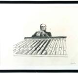 JUAN MUÑOZ, UNTITLED (MAN LOOKING FROM BALCONY), PENCIL ON PAPER, COURTESY OF BERNIER/ELIADES GALLERY, ATHENS.