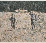 BROTHERS, 2010 MARBLE MOSAIC AND WOOD FRAME 160,5 X 180,5 CM