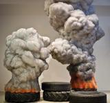 FIRE TIRE, 2010 WAX, WOOL, POLYESTER WOOL, STYROFOAM, GRAPHITE H 350 CM