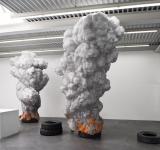 FIRE TIRE, 2011  WAX, WOOL, POLYESTER WOOL, STYROFOAM, GRAPHITE  450 X 600 X 300 CM