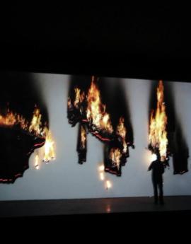 Central Exhibition "Everywhere but Now" Claire Fontaine, Burning of P.I.G.S., 2012 Pavillion 6